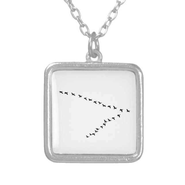 Flying Geese "V" Formation Silver Plated Necklace (Front)