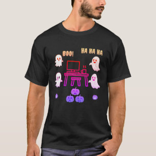 Flying Ghosts Around a Computer – Halloween Tech T-Shirt