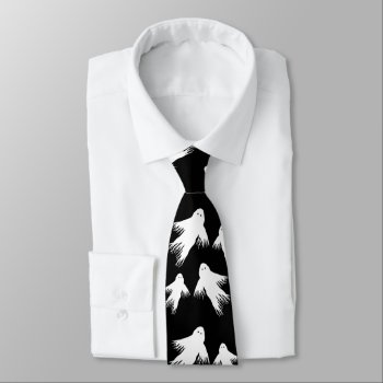 Flying Ghosts Halloween Black N White Patterned Neck Tie by holiday_store at Zazzle