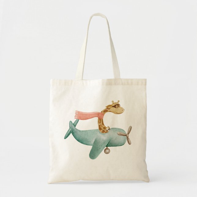 Flying Giraffe in Airplane | Baby Animal Travel Tote Bag (Front)