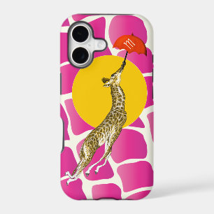 Flying Giraffe Red Umbrella Brown Giraffe Pattern iPhone 17 Case