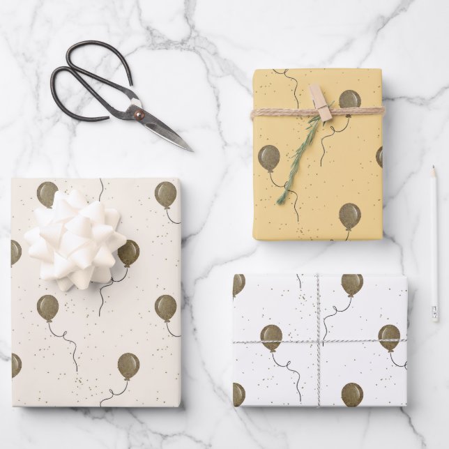 Flying Gold Balloons Birthday  Wrapping Paper Sheets (Front)