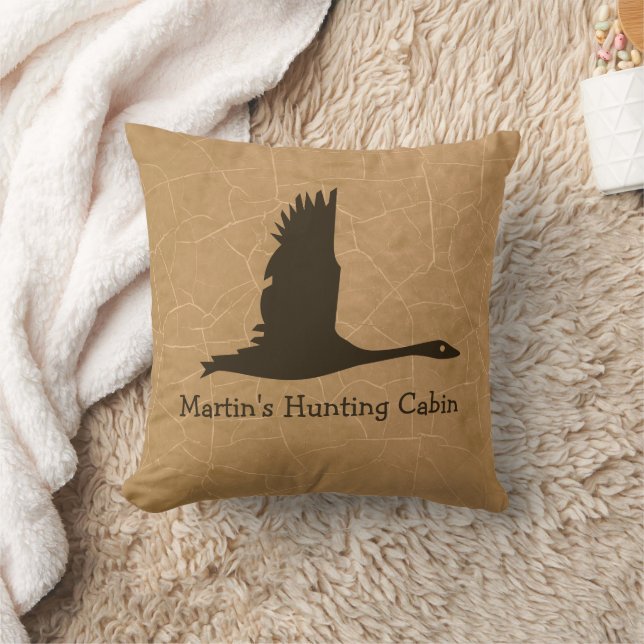 Flying Goose Hunting Cabin Throw Pillow (Blanket)