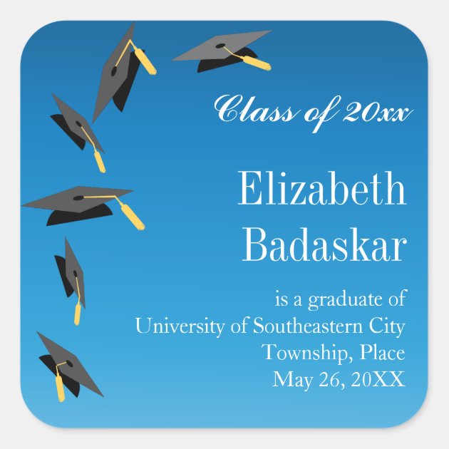 Flying Graduation Caps Announcement Square Sticker