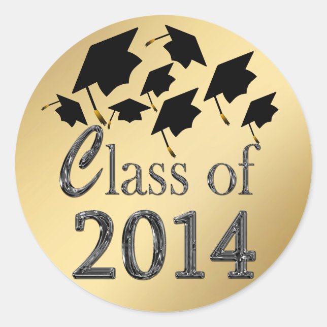 Flying Graduation Hats Gold Class Of 2014 Stickers (Front)