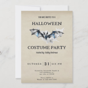 Flying Gray and Blue Bat Smoke Vintage Halloween Invitation