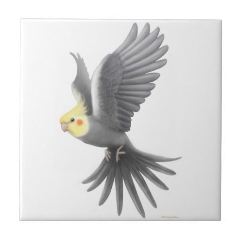 Flying Gray Cockatiel Parrot Tile