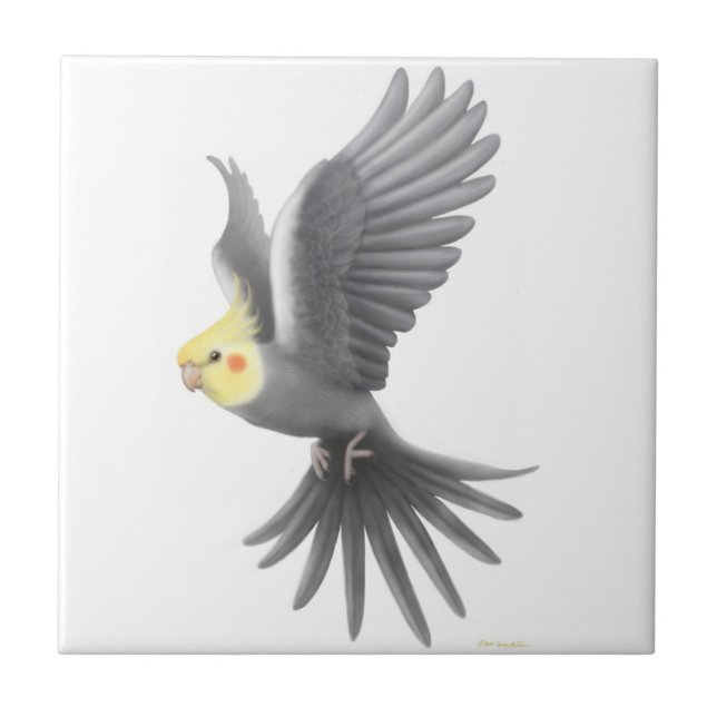 Flying Gray Cockatiel Parrot Tile (Front)