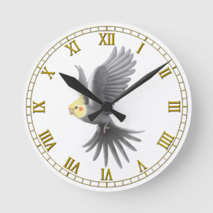 Flying Gray Cockatiel Parrot Wall Clock