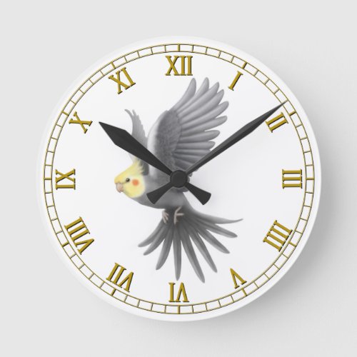 Flying Gray Cockatiel Parrot Wall Clock