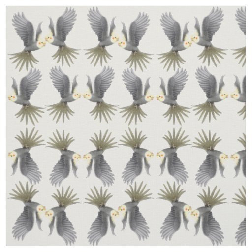 Flying Gray Cockatiel Parrots Fabric