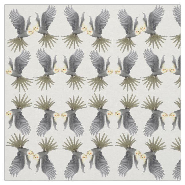 Flying Gray Cockatiel Parrots Fabric (Swatch)