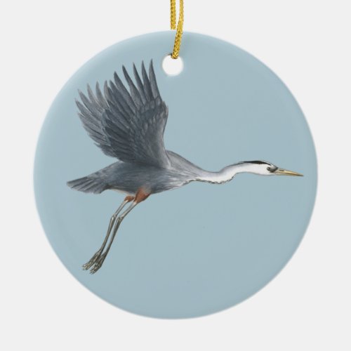 Flying Great Blue Heron Ceramic Ornament