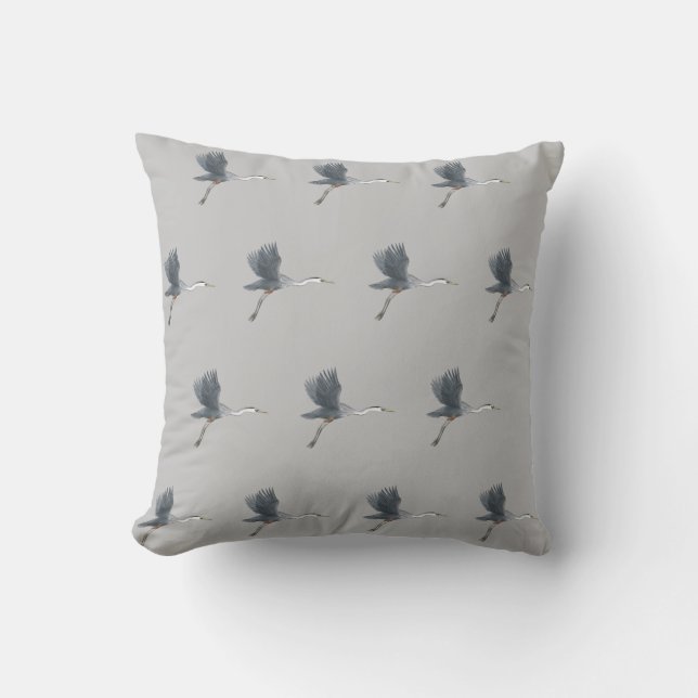 Flying Great Blue Heron Throw Pillow (Front)
