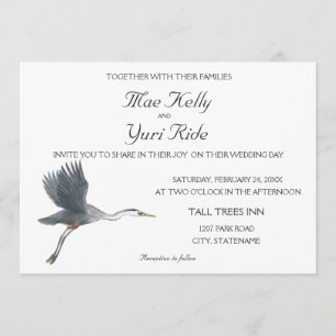 Flying Great Blue Heron Wedding Invitation