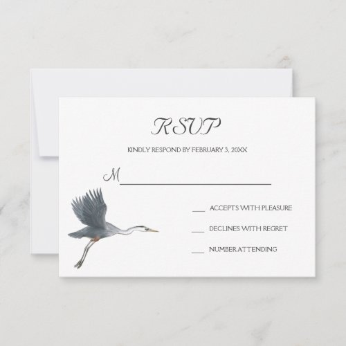 Flying Great Blue Heron Wedding RSVP Postcard