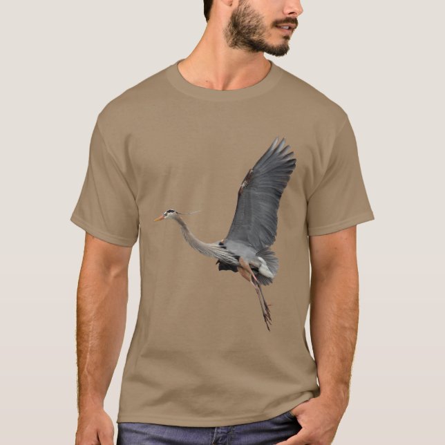Flying Great Blue Heron Wildlife Photo T-Shirt (Front)