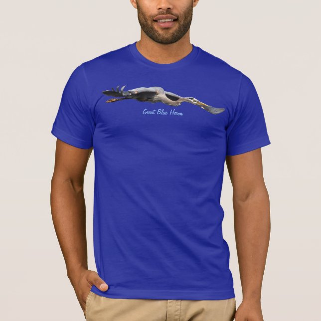 Flying Great Blue Heron Wildlife T-Shirt (Front)