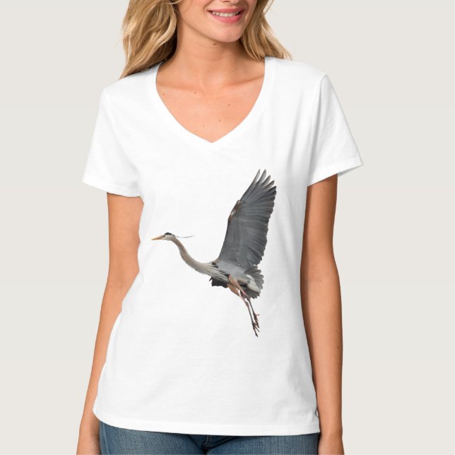Flying Great Blue Heron Wildlife T-Shirt (Front)