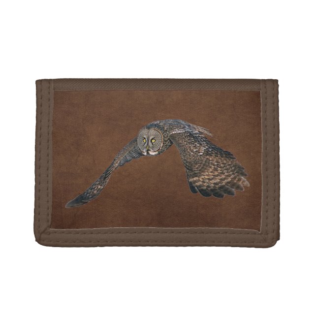 Flying Great Grey Owl Faux-Leather Wallet (Front)