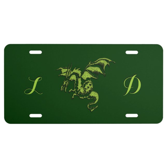 Flying Green Dragon Monogram License Plate (Front)
