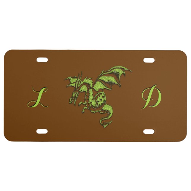 Flying Green Dragon Monogram License Plate (Front)