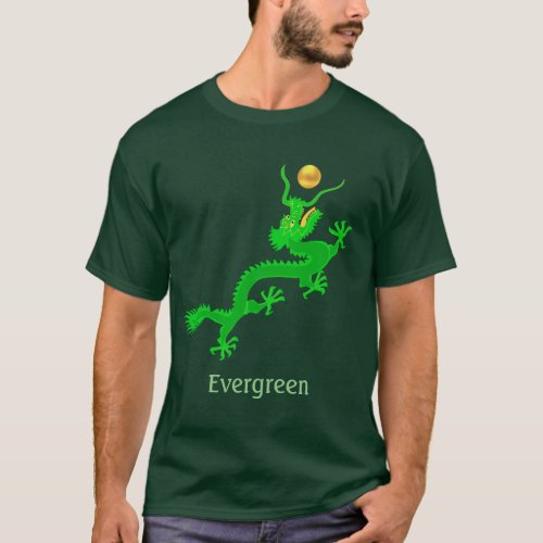 Flying green dragon with golden ball  calligraphy T_Shirt