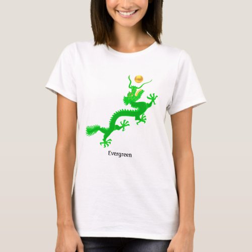 Flying green dragon with golden ball  calligraphy T_Shirt