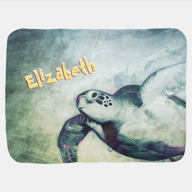 Flying Green Sea Turtle | Baby Blanket (Horizontal)