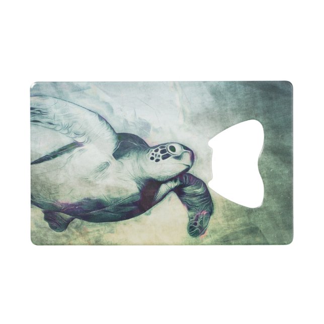 Flying Green Sea Turtle -Credit Card Bottle Opener (Front (Horizontal))