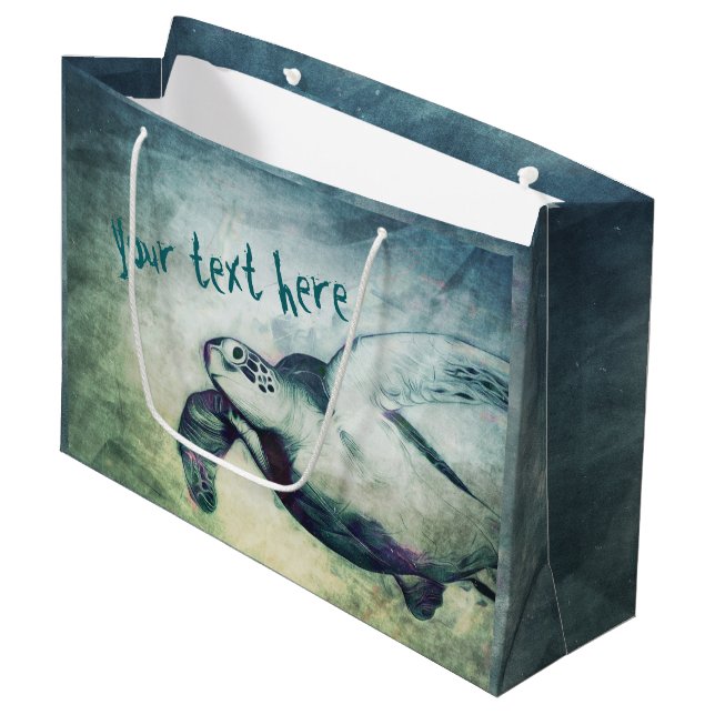 Flying Green Sea Turtle | Custom Gift Bags (Front Angled)