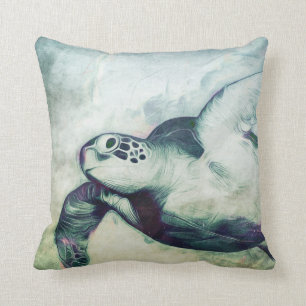 Flying Green Sea Turtle Throw Pillow
