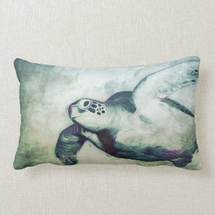 Flying Green Sea Turtle Throw Pillow