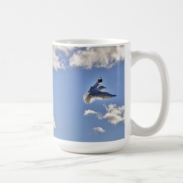 Flying Gull & Clouds Wildlife Birdlover Gift Coffee Mug (Right)