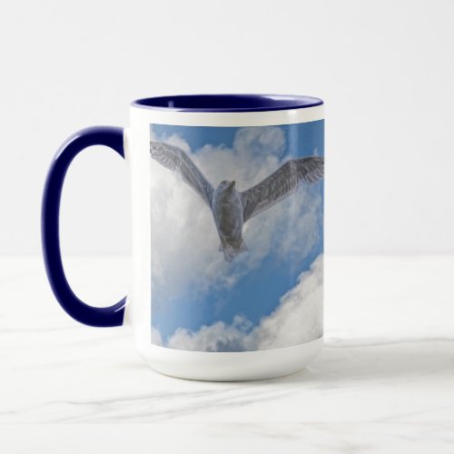 Flying Gull  Clouds Wildlife Birdlover Gift Mug