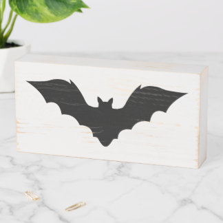 Flying Halloween Bat Shape Silhouette Wooden Box Sign