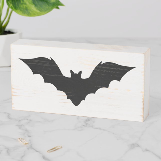 Flying Halloween Bat Shape Silhouette Wooden Box Sign (In Situ Horizontal)