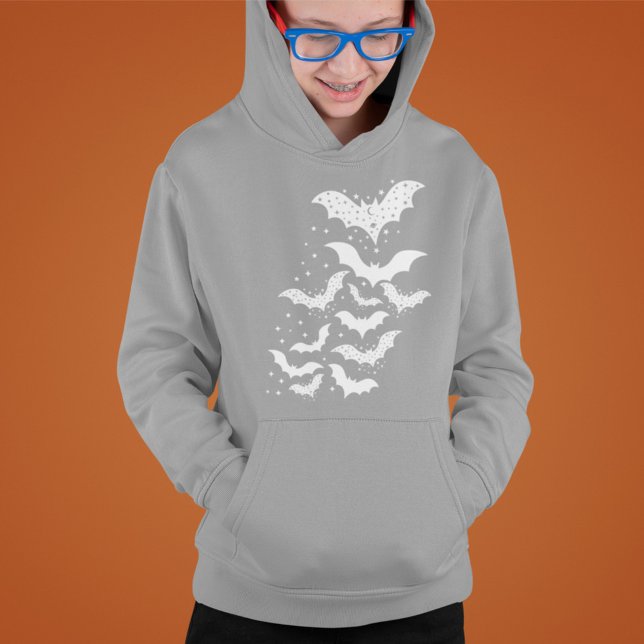 Flying Halloween Galaxy White Bats and Stars Hoodie (Creator Uploaded)