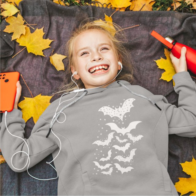 Flying Halloween Galaxy White Bats and Stars Hoodie (Creator Uploaded)