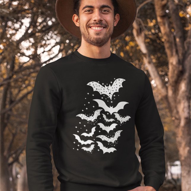 Flying Halloween Galaxy White Bats and Stars Sweatshirt (Creator Uploaded)
