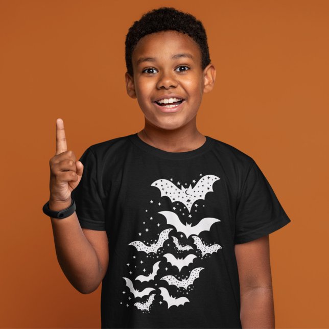 Flying Halloween Galaxy White Bats and Stars T-Shirt (Creator Uploaded)