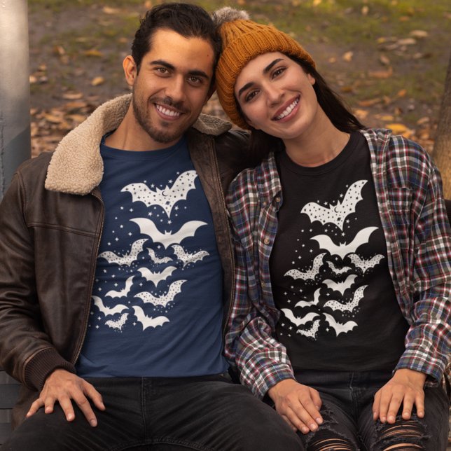 Flying Halloween Galaxy White Bats and Stars T-Shirt (Creator Uploaded)