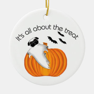 Flying Halloween Pug Ghost Funny Saying Pumpkin Ceramic Ornament