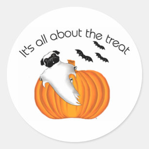 Flying Halloween Pug Ghost Funny Saying Pumpkin Classic Round Sticker