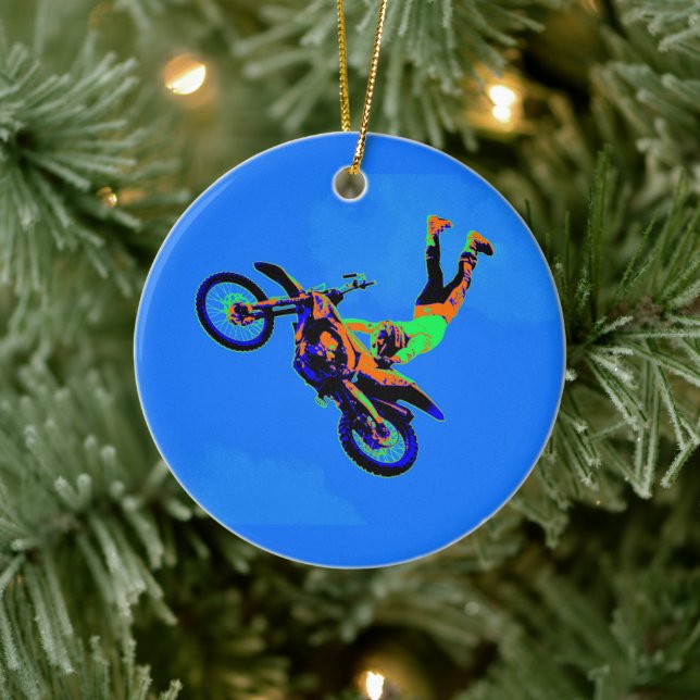 Flying Handstand - Freestyle Motocross Stunt Ceramic Ornament (Tree)