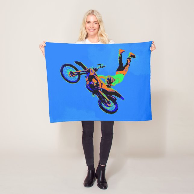 Flying Handstand - Freestyle Motocross Stunt Fleece Blanket (In Situ)