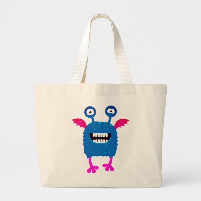 FLYING HAPPY MONSTER CUSTOM NAME Tote Bag (Front)