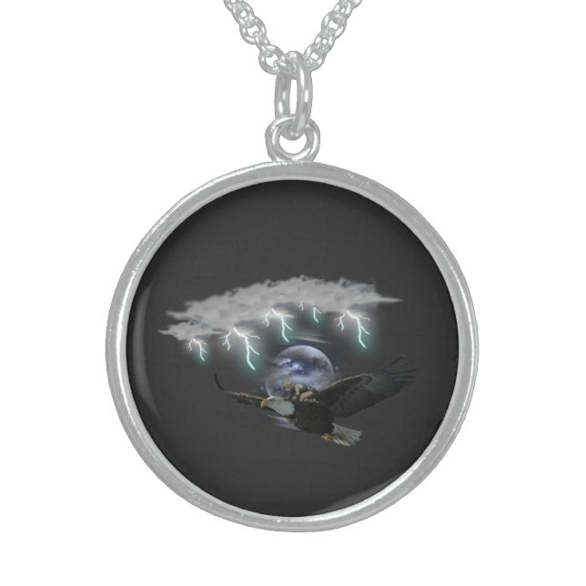 Flying hawk  sterling silver necklace (Front)