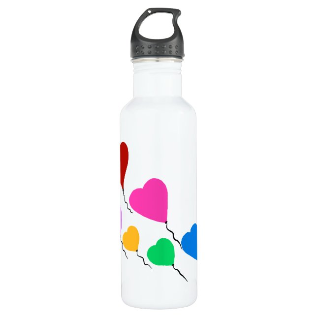 Flying Heart Balloons Water Bottle (Front)