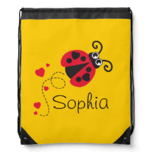 Flying heart ladybug kids named drawstring bag